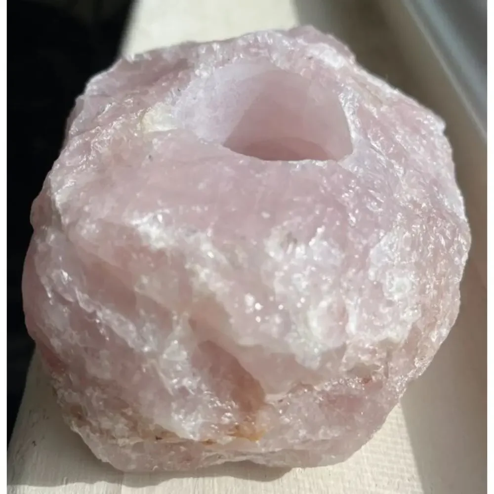 Large Natural Rose Quartz Crystal Candle Holder Tea Light Holder Made in Brazil